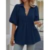 imageCicy Bell Womens Summer Puff Sleeve Blouses Smocked V Neck Babydoll Peplum Casual Tunic Tops Loose Fit Pleated ShirtsNavy