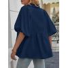 imageCicy Bell Womens Summer Puff Sleeve Blouses Smocked V Neck Babydoll Peplum Casual Tunic Tops Loose Fit Pleated ShirtsNavy