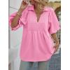 imageCicy Bell Womens Summer Puff Sleeve Blouses Smocked V Neck Babydoll Peplum Casual Tunic Tops Loose Fit Pleated ShirtsPink