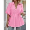 imageCicy Bell Womens Summer Puff Sleeve Blouses Smocked V Neck Babydoll Peplum Casual Tunic Tops Loose Fit Pleated ShirtsPink