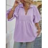 imageCicy Bell Womens Summer Puff Sleeve Blouses Smocked V Neck Babydoll Peplum Casual Tunic Tops Loose Fit Pleated ShirtsPurple