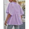 imageCicy Bell Womens Summer Puff Sleeve Blouses Smocked V Neck Babydoll Peplum Casual Tunic Tops Loose Fit Pleated ShirtsPurple