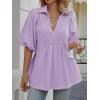 imageCicy Bell Womens Summer Puff Sleeve Blouses Smocked V Neck Babydoll Peplum Casual Tunic Tops Loose Fit Pleated ShirtsPurple