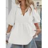 imageCicy Bell Womens Summer Puff Sleeve Blouses Smocked V Neck Babydoll Peplum Casual Tunic Tops Loose Fit Pleated ShirtsWhite