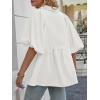 imageCicy Bell Womens Summer Puff Sleeve Blouses Smocked V Neck Babydoll Peplum Casual Tunic Tops Loose Fit Pleated ShirtsWhite