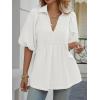 imageCicy Bell Womens Summer Puff Sleeve Blouses Smocked V Neck Babydoll Peplum Casual Tunic Tops Loose Fit Pleated ShirtsWhite