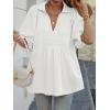 imageCicy Bell Womens Summer Puff Sleeve Blouses Smocked V Neck Babydoll Peplum Casual Tunic Tops Loose Fit Pleated ShirtsWhite