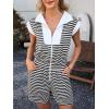 imageCicy Bell Womens Summer Striped Rompers Zip Up Cap Sleeve Short Jumpsuits Color Block Casual One Piece Outfits with PocketsBlack