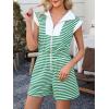 imageCicy Bell Womens Summer Striped Rompers Zip Up Cap Sleeve Short Jumpsuits Color Block Casual One Piece Outfits with PocketsGreen