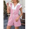 imageCicy Bell Womens Summer Striped Rompers Zip Up Cap Sleeve Short Jumpsuits Color Block Casual One Piece Outfits with PocketsPink
