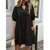 imageCicy Bell Womens V Neck Babydoll Mini Dress Short Puff Sleeve Summer Casual Swing Dresses with PocketsBlack
