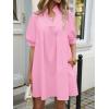 imageCicy Bell Womens V Neck Babydoll Mini Dress Short Puff Sleeve Summer Casual Swing Dresses with PocketsPink
