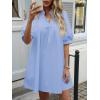 imageCicy Bell Womens V Neck Babydoll Mini Dress Short Puff Sleeve Summer Casual Swing Dresses with PocketsSky Blue