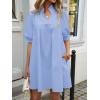 imageCicy Bell Womens V Neck Babydoll Mini Dress Short Puff Sleeve Summer Casual Swing Dresses with PocketsSky Blue