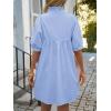 imageCicy Bell Womens V Neck Babydoll Mini Dress Short Puff Sleeve Summer Casual Swing Dresses with PocketsSky Blue