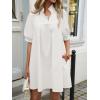 imageCicy Bell Womens V Neck Babydoll Mini Dress Short Puff Sleeve Summer Casual Swing Dresses with PocketsWhite