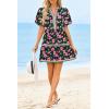 imageCicy Bell Womens V Neck Floral Mini Dress Short Puff Sleeve Patchwork Summer Casual Boho DressesBlack