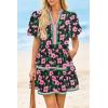 imageCicy Bell Womens V Neck Floral Mini Dress Short Puff Sleeve Patchwork Summer Casual Boho DressesBlack