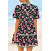 imageCicy Bell Womens V Neck Floral Mini Dress Short Puff Sleeve Patchwork Summer Casual Boho DressesBlack