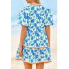 imageCicy Bell Womens V Neck Floral Mini Dress Short Puff Sleeve Patchwork Summer Casual Boho DressesBlue