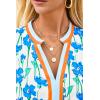 imageCicy Bell Womens V Neck Floral Mini Dress Short Puff Sleeve Patchwork Summer Casual Boho DressesBlue