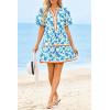 imageCicy Bell Womens V Neck Floral Mini Dress Short Puff Sleeve Patchwork Summer Casual Boho DressesBlue