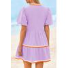 imageCicy Bell Womens V Neck Floral Mini Dress Short Puff Sleeve Patchwork Summer Casual Boho DressesCute Purple