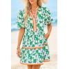 imageCicy Bell Womens V Neck Floral Mini Dress Short Puff Sleeve Patchwork Summer Casual Boho DressesGreen