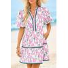 imageCicy Bell Womens V Neck Floral Mini Dress Short Puff Sleeve Patchwork Summer Casual Boho DressesLight Pink