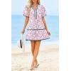 imageCicy Bell Womens V Neck Floral Mini Dress Short Puff Sleeve Patchwork Summer Casual Boho DressesLight Pink