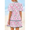 imageCicy Bell Womens V Neck Floral Mini Dress Short Puff Sleeve Patchwork Summer Casual Boho DressesLight Pink