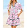 imageCicy Bell Womens V Neck Floral Mini Dress Short Puff Sleeve Patchwork Summer Casual Boho DressesLight Pink