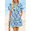 imageCicy Bell Womens V Neck Floral Mini Dress Short Puff Sleeve Patchwork Summer Casual Boho DressesNavy