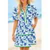 imageCicy Bell Womens V Neck Floral Mini Dress Short Puff Sleeve Patchwork Summer Casual Boho DressesNavy