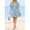 imageCicy Bell Womens V Neck Floral Mini Dress Short Puff Sleeve Patchwork Summer Casual Boho DressesNavy