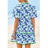imageCicy Bell Womens V Neck Floral Mini Dress Short Puff Sleeve Patchwork Summer Casual Boho DressesNavy