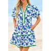 imageCicy Bell Womens V Neck Floral Mini Dress Short Puff Sleeve Patchwork Summer Casual Boho DressesNavy