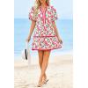 imageCicy Bell Womens V Neck Floral Mini Dress Short Puff Sleeve Patchwork Summer Casual Boho DressesPink