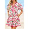 imageCicy Bell Womens V Neck Floral Mini Dress Short Puff Sleeve Patchwork Summer Casual Boho DressesPink