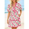 imageCicy Bell Womens V Neck Floral Mini Dress Short Puff Sleeve Patchwork Summer Casual Boho DressesPink