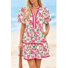 imageCicy Bell Womens V Neck Floral Mini Dress Short Puff Sleeve Patchwork Summer Casual Boho DressesPink