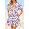 imageCicy Bell Womens V Neck Floral Mini Dress Short Puff Sleeve Patchwork Summer Casual Boho DressesPurple
