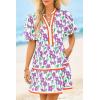 imageCicy Bell Womens V Neck Floral Mini Dress Short Puff Sleeve Patchwork Summer Casual Boho DressesPurple