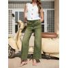 imageCicy Bell Womens Wide Leg Jeans High Waisted Baggy Stretchy Front Seam Denim Pants with PocketsArmy Green