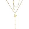 imageCicy Bell 18k Gold Plated Y Shaped Pendant Necklace for Women Butterfly Dainty Bead Chain Drop Necklace Trend Jewelry Gift 177  19 ExtenderYellow Gold