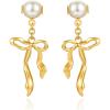 imageCicy Bell Earrings for Women 18k Gold Plated Cute Bow Long Tassel Pearl Drop Dangle Earrings Trendy Ribbon Waterfall Teacher Hypoallergenic Hoop Earring Elegant Bowknot Preppy Jewelry GiftsGold