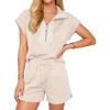 imageCicy Bell Womens 2 Piece Outfits Summer Half Zip V Neck Cap Sleeve Tops Matching Sets Color Block Short Lounge SetsKhaki