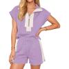 imageCicy Bell Womens 2 Piece Outfits Summer Half Zip V Neck Cap Sleeve Tops Matching Sets Color Block Short Lounge SetsLight Purple