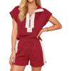 imageCicy Bell Womens 2 Piece Outfits Summer Half Zip V Neck Cap Sleeve Tops Matching Sets Color Block Short Lounge SetsRed