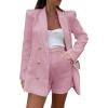 imageCicy Bell Womens 2 Piece Tweed Blazer Shorts Sets Long Sleeve Double Breasted Suit Jackets Business Outfit Pink XXLarge